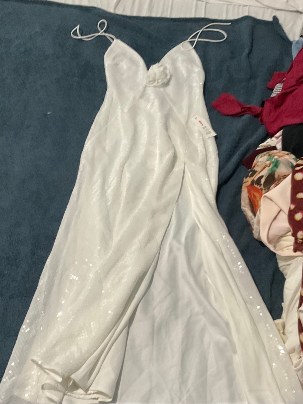 Bardot White Sequin Spaghetti Strap Slip Dress